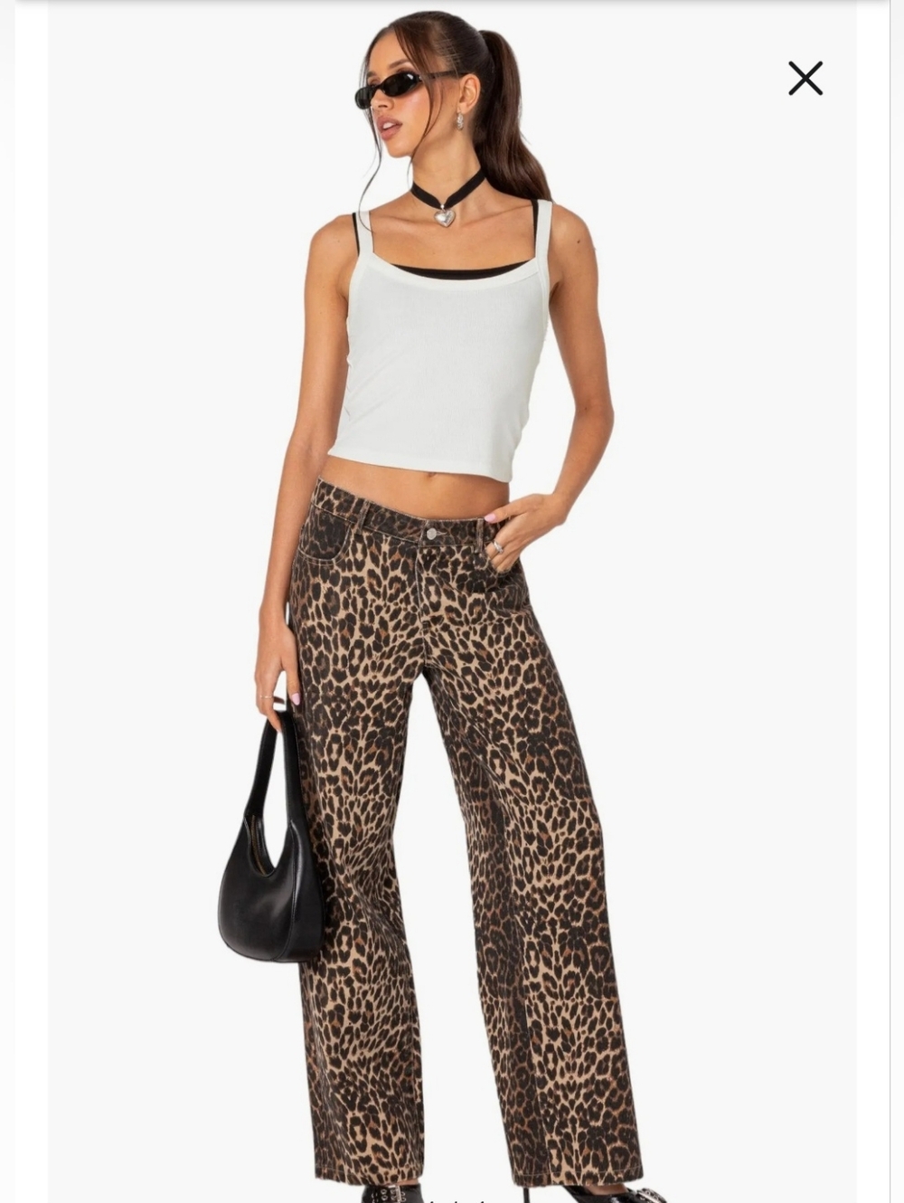 Edikted Leopard / Cheetah Print Low Rise Baggy Wide Leg Pants Size Medium